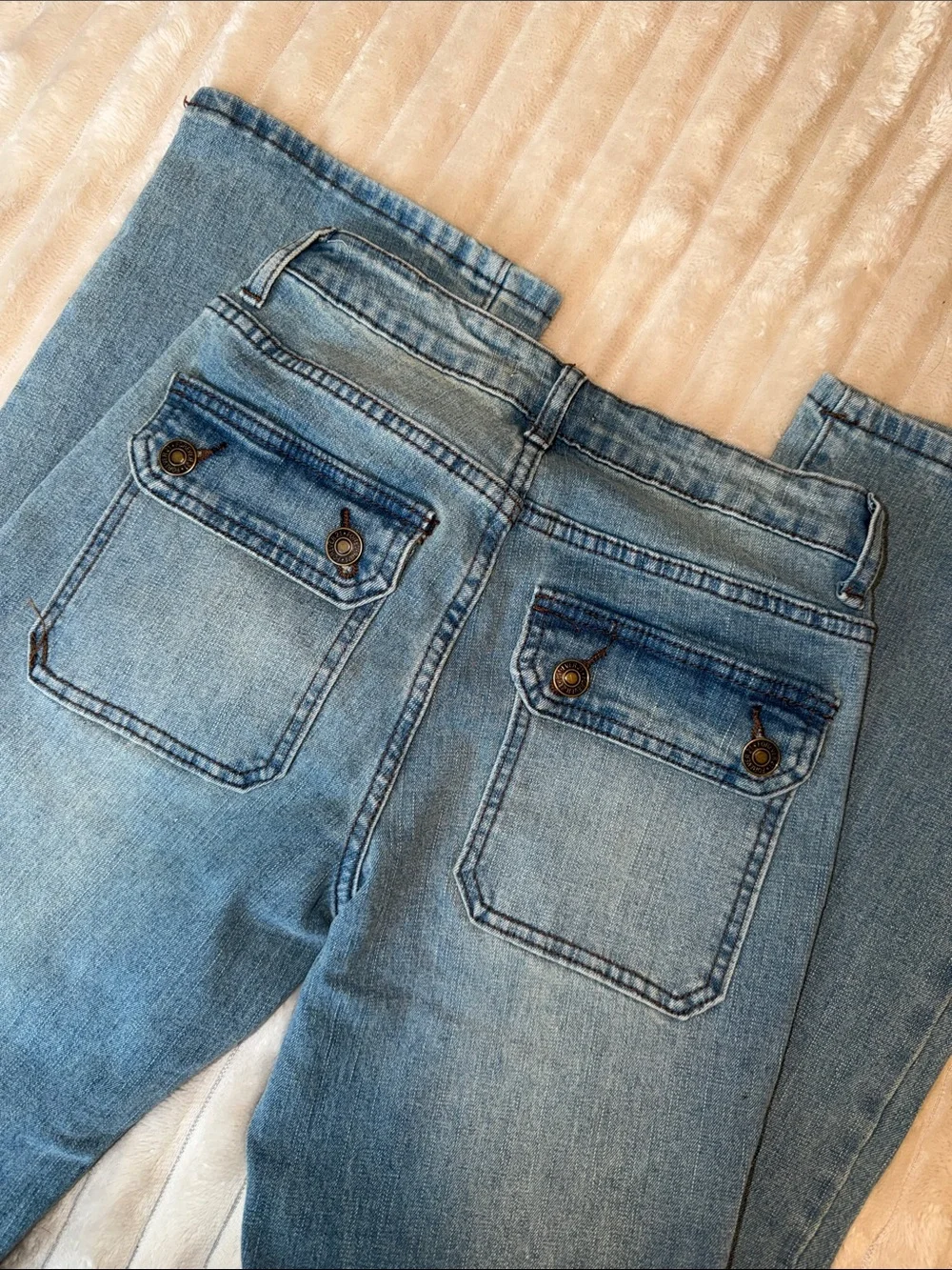 Forever 21 Light Blue Wide Leg Jeans with Front Patch Pockets